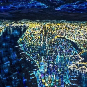 Over Manhattan Blue Skyline